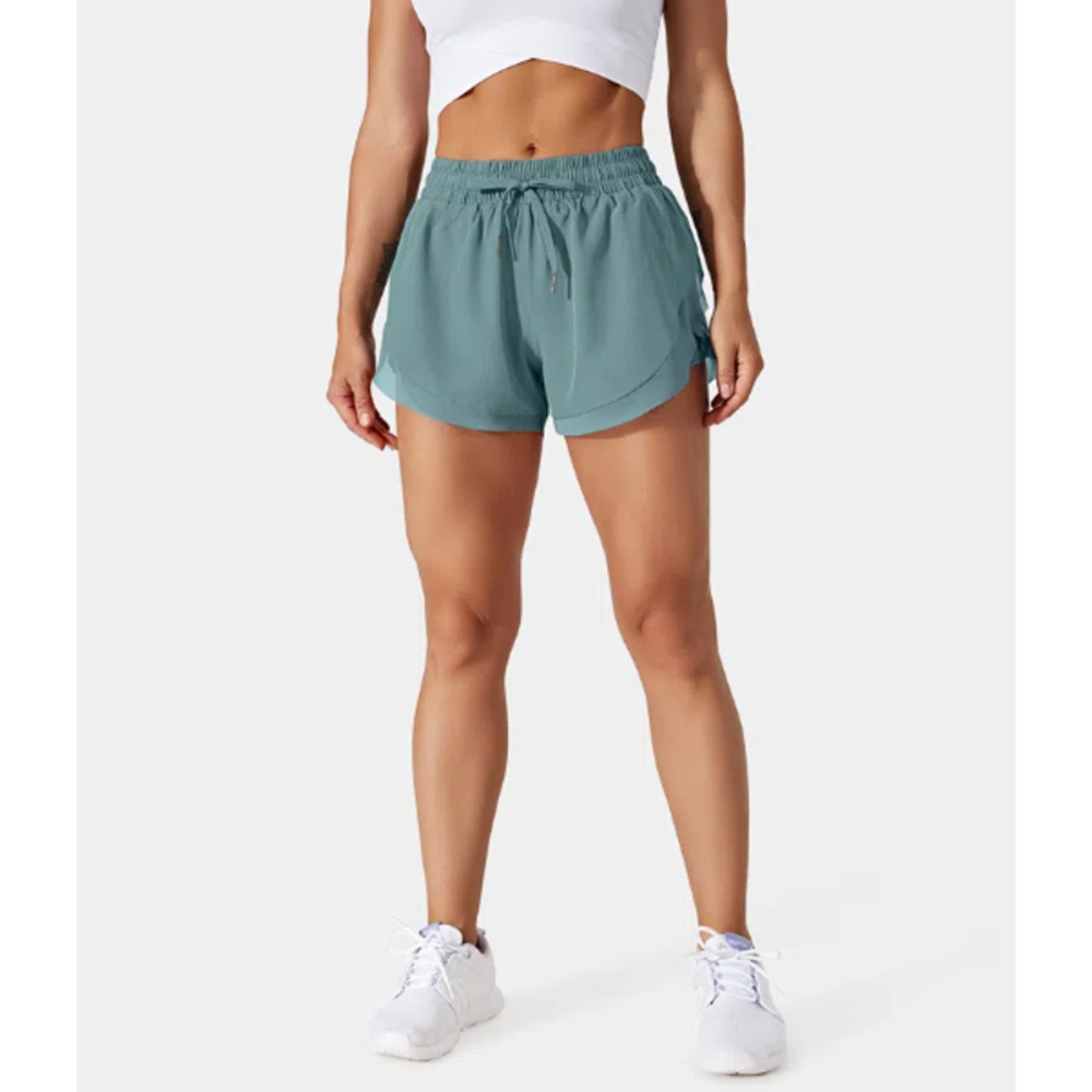 NWT Halara Drawstring Contrast Flowy Mesh 2-in-1 Short Women's Sz XL Blue Spruce